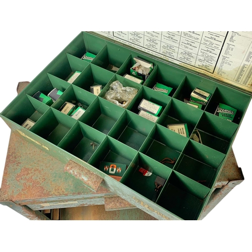 38 - Vintage Remax metal storage drawers with contents. 49/31/41.5cm