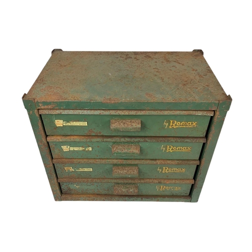 38 - Vintage Remax metal storage drawers with contents. 49/31/41.5cm