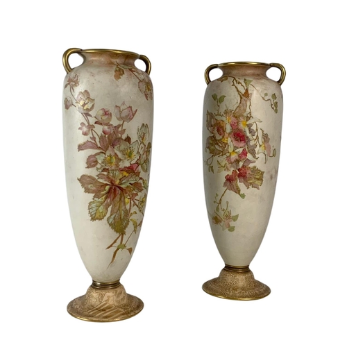 411 - Pair of tall late 19th century Doulton Burslem pottery vases. 31cm