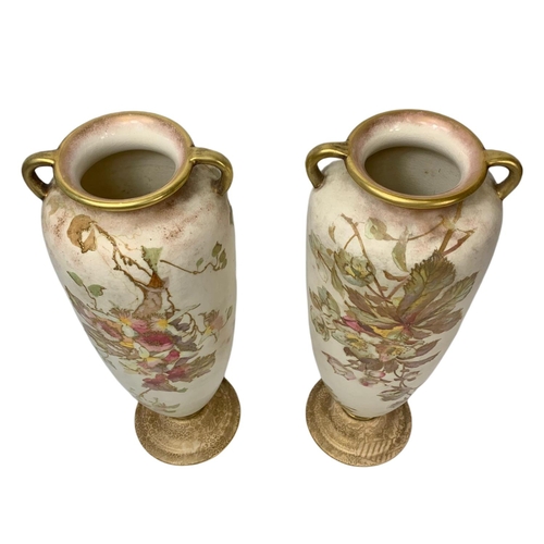 411 - Pair of tall late 19th century Doulton Burslem pottery vases. 31cm