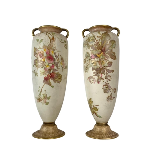 411 - Pair of tall late 19th century Doulton Burslem pottery vases. 31cm