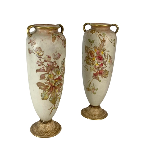 411 - Pair of tall late 19th century Doulton Burslem pottery vases. 31cm