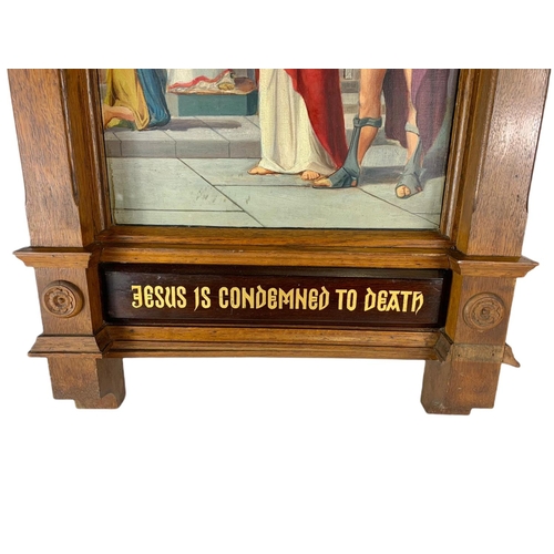 50 - Large late 19th century painted Steps of Christ in an oak frame. 61/123cm