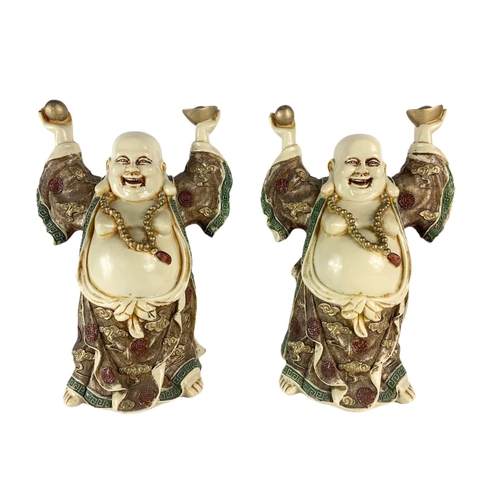 6 - Pair of large Leonardo Collection resin Buddha figures. Happy Buddha. 31cm.