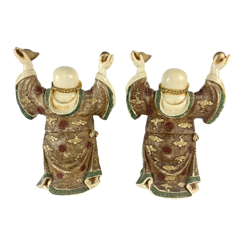 6 - Pair of large Leonardo Collection resin Buddha figures. Happy Buddha. 31cm.