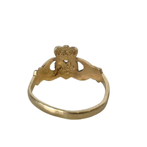 670 - 9ct gold Claddagh ring.