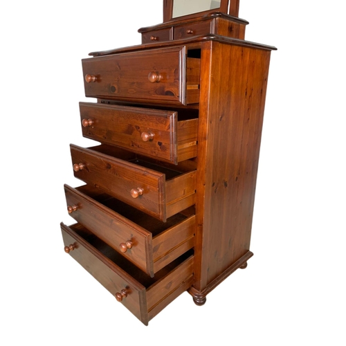 788 - Tall pine chest of drawers with with dressing mirror. 80x47x111cm