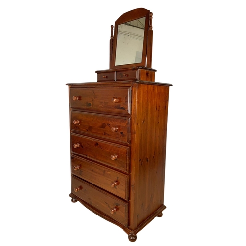 788 - Tall pine chest of drawers with with dressing mirror. 80x47x111cm