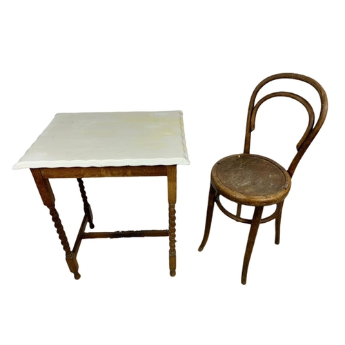 801 - Victorian pine washstand, 1930’s twist leg window table and an early 20th century bentwood side chai... 