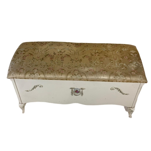 803a - Vintage ornate French sty headboard and ottoman storage box. Headboard 227.5cm