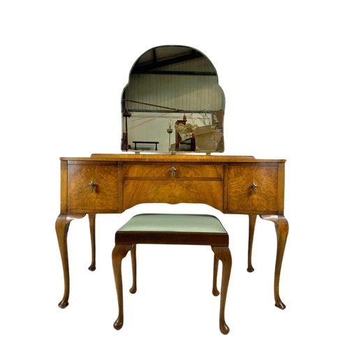 804 - Vintage walnut dressing table with stool. 118x55x157cm