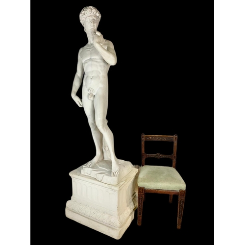 807 - Over 7 foot tall Italian reconstituted marble Lorenzo Dal Torrione figure of David on plinth