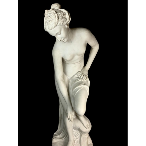 808 - Over 6 foot tall Italian reconstituted marble statue of the Lady Pandora on plinth, by Lorenzo Dal T... 