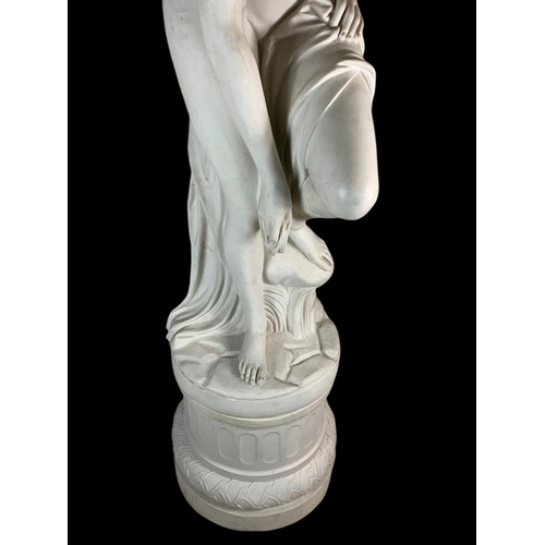 808 - Over 6 foot tall Italian reconstituted marble statue of the Lady Pandora on plinth, by Lorenzo Dal T... 