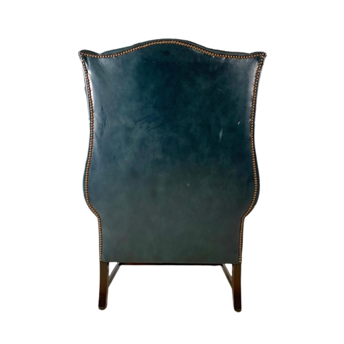 812 - Large Georgian style deep button leather wingback armchairs. 82x73x114cm