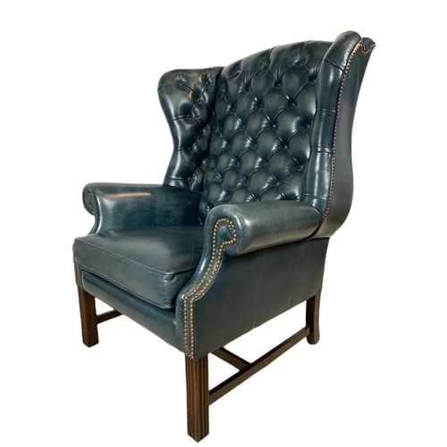 812 - Large Georgian style deep button leather wingback armchairs. 82x73x114cm