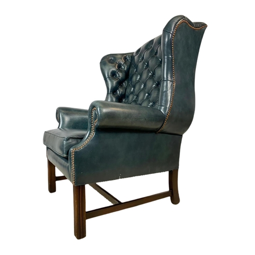 812 - Large Georgian style deep button leather wingback armchairs. 82x73x114cm