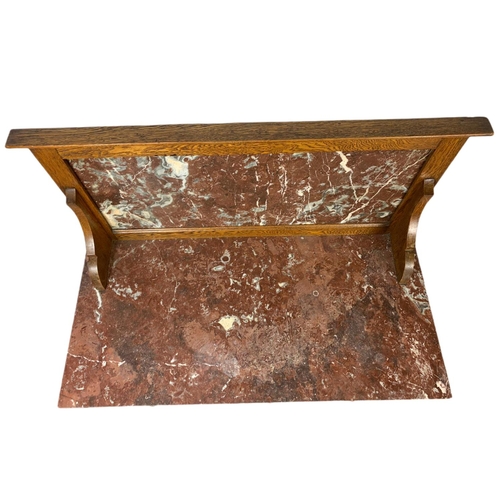 813 - Edwardian oak marble top washstand. 92x46x119cm.