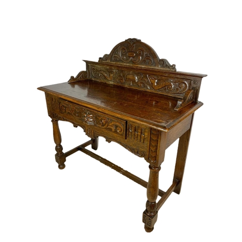 814 - Victorian carved oak console table with Man Of The Forest handle, 97x48x119.5cm