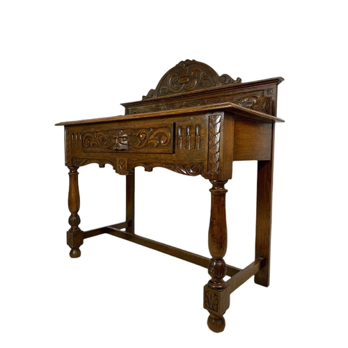 814 - Victorian carved oak console table with Man Of The Forest handle, 97x48x119.5cm