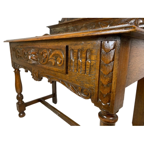 814 - Victorian carved oak console table with Man Of The Forest handle, 97x48x119.5cm