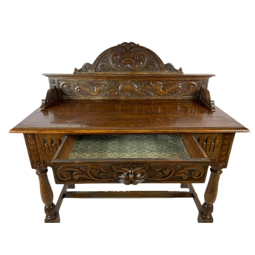 814 - Victorian carved oak console table with Man Of The Forest handle, 97x48x119.5cm