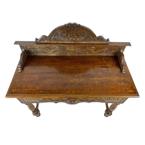 814 - Victorian carved oak console table with Man Of The Forest handle, 97x48x119.5cm