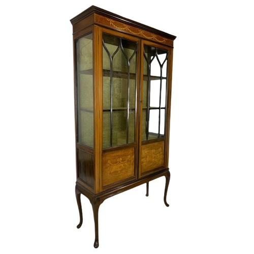 819 - Large Edwardian inlaid mahogany display cabinet. 91/33/169cm.