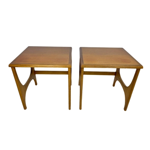 823 - Pair of teak mid century side tables by Stonehill. 46x43x49cm