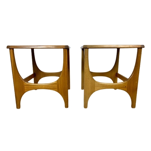 823 - Pair of teak mid century side tables by Stonehill. 46x43x49cm