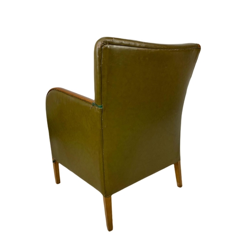 832 - Vintage leather and beech lounge armchair