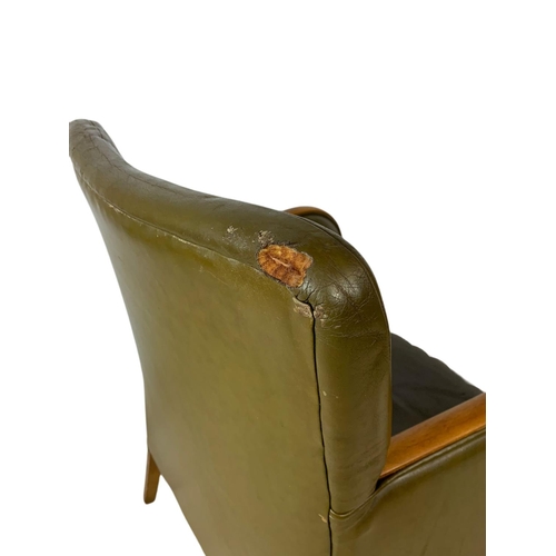 832 - Vintage leather and beech lounge armchair