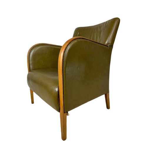 832 - Vintage leather and beech lounge armchair