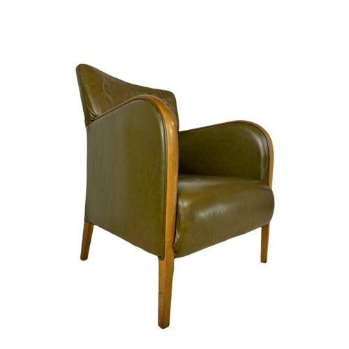 832 - Vintage leather and beech lounge armchair