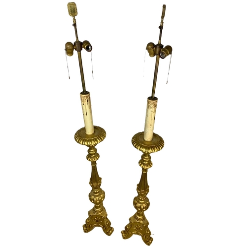 839 - Pair of tall vintage 18th century style gilt uplighter lamps. 166cm