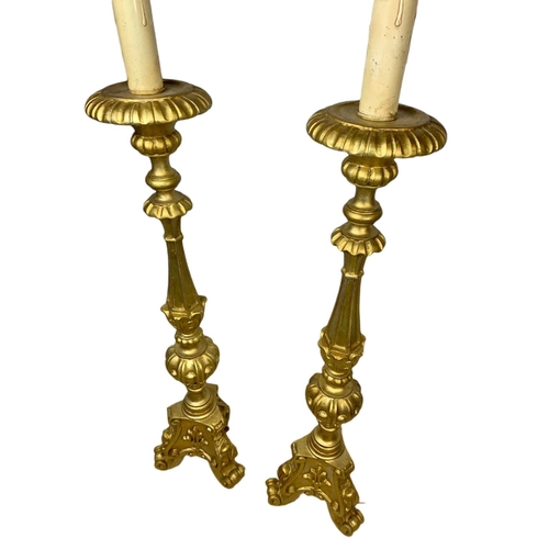 839 - Pair of tall vintage 18th century style gilt uplighter lamps. 166cm