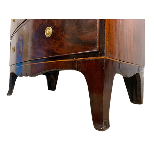 842 - Large Georgian inlaid mahogany bow front chest of drawers. 100x51x114cm