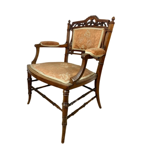 844 - Late Victorian carved walnut parlour armchair. 54x45x77cm