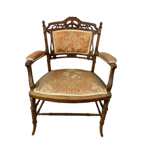 844 - Late Victorian carved walnut parlour armchair. 54x45x77cm