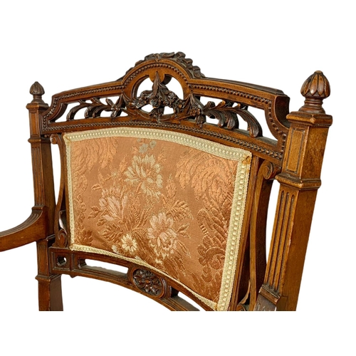 844 - Late Victorian carved walnut parlour armchair. 54x45x77cm