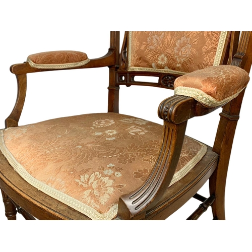 844 - Late Victorian carved walnut parlour armchair. 54x45x77cm