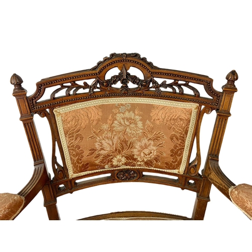 844 - Late Victorian carved walnut parlour armchair. 54x45x77cm