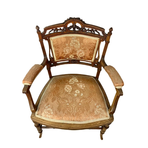 844 - Late Victorian carved walnut parlour armchair. 54x45x77cm