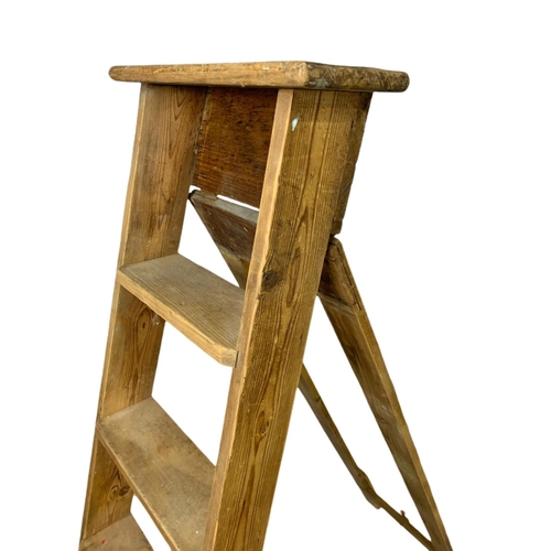 846 - Tall early 20th century wooden ladders. 190cm