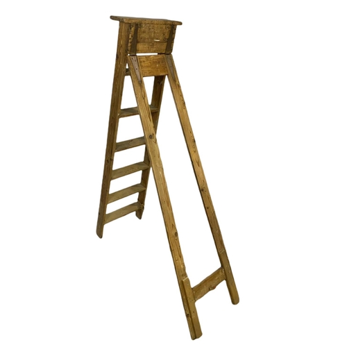 846 - Tall early 20th century wooden ladders. 190cm