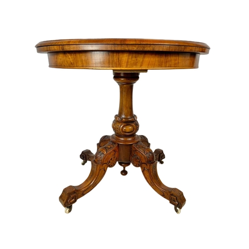 848 - Victorian burr walnut turnover card table. 92x47x74.5cm