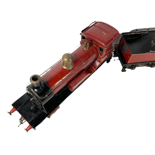 85 - Live Steam 3 1/2 inch Gauge 4-4-0 Locomotive And Tender train and carriage. Total length 103cm.