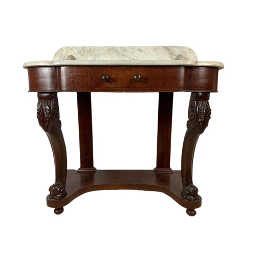 852 - Victorian mahogany marble top washstand with drawer. 93x42x87cm