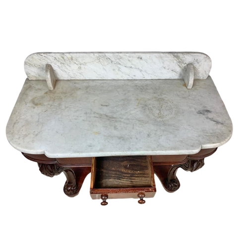 852 - Victorian mahogany marble top washstand with drawer. 93x42x87cm