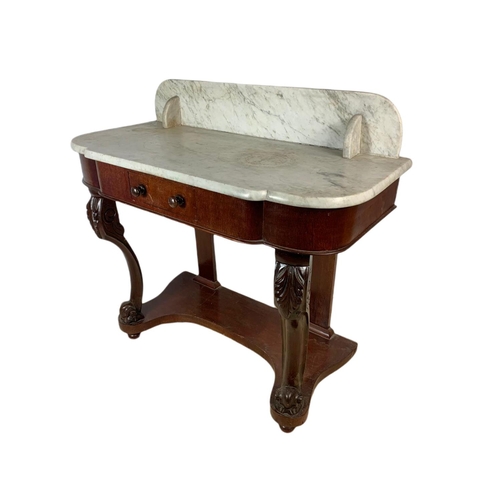 852 - Victorian mahogany marble top washstand with drawer. 93x42x87cm